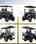 All-around display of Sleek Black 4-Seater Electric Golf Cart With Raised Stance, Heavy Duty Shocks, showing front and back views.