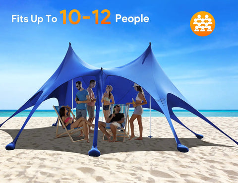 Beach Tent Shade Canopy 20 By 13 Ft UPF50 Plus Sun Shelter With 8 Sandbags on beach fitting 10-12 people