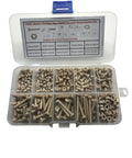 Hardcore PEEK Plastic M3 Metric Phillips Pan Head Screw Assortment Kit With Hex Nuts And Washers in clear storage case.