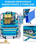 Folding Portable Beach Chair For Adults With 5 Position Recline And Lay Flat Option Headrest And Cup Holder 350 Lb Capacity