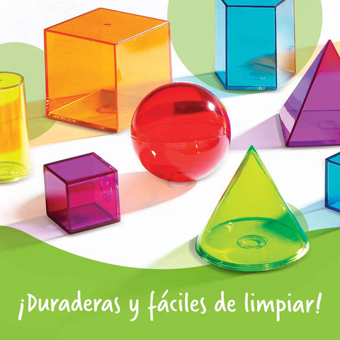 View Through Geometric Solids Classroom Set for Hands On Geometry, Pattern Blocks, and Math Manipulatives, Transparent 3D Shapes