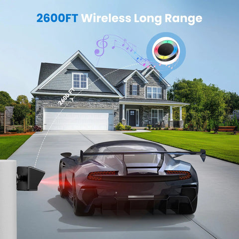 Solar Wireless Driveway Alarm System With 2600 Ft Range 36 Melodies Five Volume Levels Weatherproof Motion Sensor on driveway