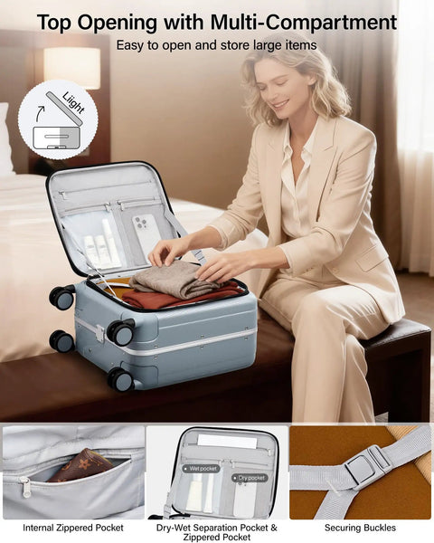 Underseat Carry On Luggage With Wheels Lightweight Hard Shell Top Opening Weekender Case 16 Inch Travel Suitcase For Women And Men Grey Durable Easy To Load