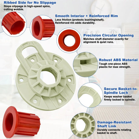 Complete Washer Basket Repair Kit Featuring Driven Hub And Heavy Duty Bushing Assembly includes ribbed locking components for washer stability.