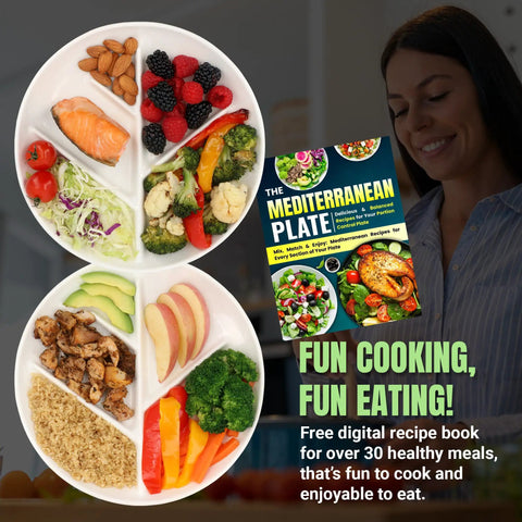 Porcelain Portion Control Plate Set Of 2 9 Point 3 Inch Divided Dinner Plates For Weight Loss And Mindful Eating Meal Prep