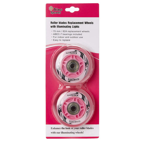 LED Illuminated Inline Skate Wheels 70mm Pink Pack Of 2 With 82A Hardness ABEC7 Bearings Magnetic Power No Batteries Needed