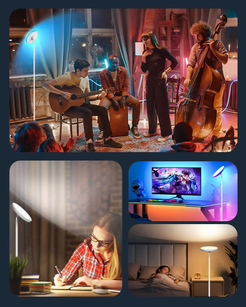 RGB Floor Lamp With Remote And Touch Control Dimmable 2700K To 6500K Torchiere Tall Standing Lamp For Living Room And Office 12 Color Modes And Dynamic Brightness Create The Perfect Vibe Atmosphere lighting in various settings