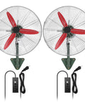 Tough As Nails 22 Inch Wall Mount Fan Oscillating Speckled Green Industrial Finish 7500 CFM Three Speed Metal Design dual wall fans with red blades
