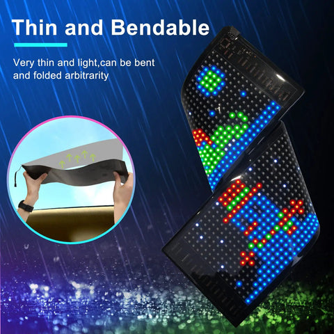 Dope Flexible LED Car Sign With Bluetooth App Control 18.7 By 4.7 Inches showing bendable RGB lighting display