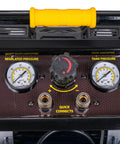 Whisper Quiet 26 Gallon Vertical Air Compressor 175 Psi Oil Free Electric Workshop Beast control panel with gauges and quick connects.