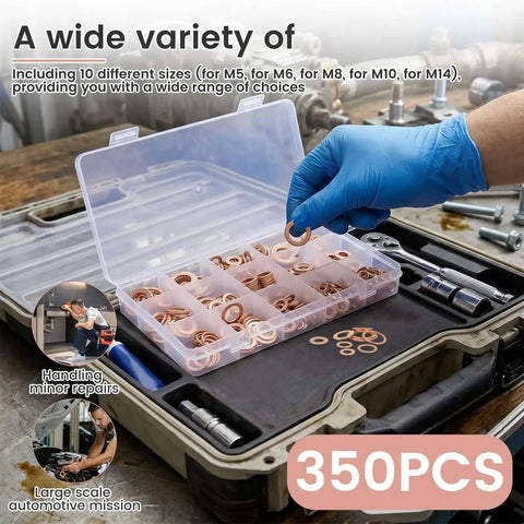 Pro Top Tier Copper Metric Sealing Crush Washers Setup 350 Pieces 10 Sizes Oil Drain Gaskets High Conductivity Banjo Bolt Washers handpicked in organizer case