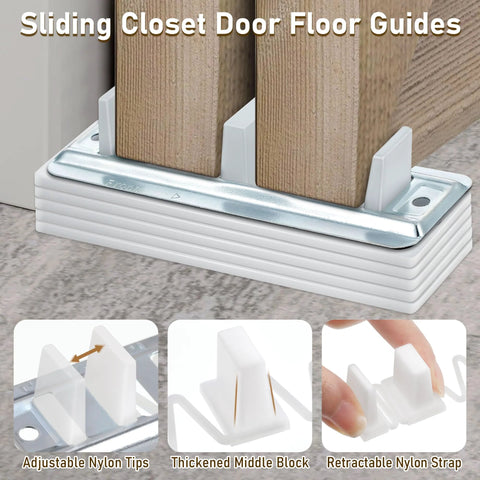 Two Pack Sliding Closet Door Floor Guides With Carpet Risers For An Adjustable Fit For Doors From 3/4 To 1 3/8 Inch Thick