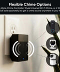 Wall-mounted chime controller for Battery Powered Video Doorbell Camera With 1-To-1 Head-To-Toe View next to plant.