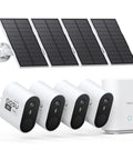 Outdoor Wireless Security Camera System With Solar Power 4 Camera Kit 3K 5MP HD Color Night Vision components on display.