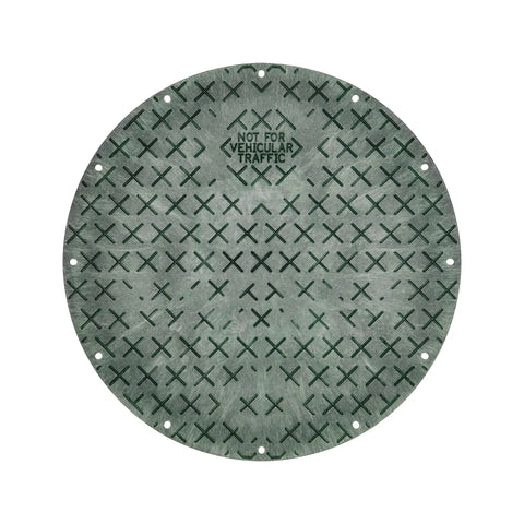 Heavy Duty Sewage Basin Cover For 24 Inch Basins, 28 Inch Diameter, 26.5 Inch Bolt Circle, Green, Gas And Radon Tight Seal, Injection Molded Polyethylene