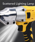 Asixxsix Heavy Duty Cordless Electric Metal Shear With 400Nm Torque And 360 Degree Rotating Head close-up view with scattered lighting lamp feature.