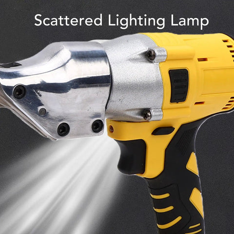 Asixxsix Heavy Duty Cordless Electric Metal Shear With 400Nm Torque And 360 Degree Rotating Head close-up view with scattered lighting lamp feature.