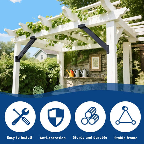 Pergola with installed Heavy Duty 12 Pack 45 Degree Angle Pergola Bracket Kit For 4x4 Lumber Gazebo Construction Open Corner Steel Brackets