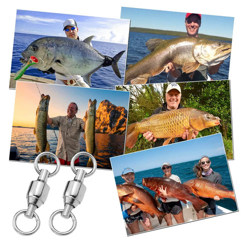 50 Pack Ball Bearing Fishing Swivels Set Black Nickel Heavy Duty Stainless Snap Connectors For Leader Lures And Tackle Saltwater Safe Snag Free Terminal Gear Built Tough For Big Fish, two swivel snaps