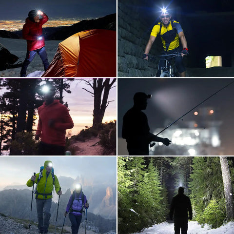 Rechargeable LED Headlamp With 1000LM T6 LED Zoomable Headlight 4 Modes 240 Degree COB Wide Beam in outdoor use scenes