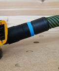 27mm Hose Adapter For Sander Dust Collection No Fuss Connects Dewalt And Craftsman Sander To Festool 27mm Hose Easy Dust Extractor Link Keeps Your Shop Clean And Clear, attached to sander on workbench