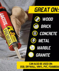 Person using 3X Stronger Do-It-All Polyurethane Construction Adhesive 10 Oz Cartridge 12 Pack For Wood, Concrete, Stone, Metal And More Versatile Bonding Solution For Indoor And Outdoor Projects on a concrete surface.