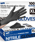 Black Nitrile Gloves X Large 100 Count Disposable, Chemical Resistant, Powder Free, Latex Free Medical Exam Gloves packaging