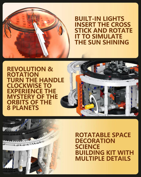 MOCBURIKU Solar System Building Set For Kids STEM Toys With Rotatable Handle And Mechanical Gears close-up view