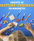Child coloring a Wooden Magnet Craft Kit For Kids With 15 Nature Themed Magnets And 8 Watercolor Pens, DIY Magnet Art Set.
