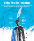 Weedless Bass Jig With Bladed Vibration Tech For Pike Walleye Muskie Six Color Lures Set, close-up of blue-black jig