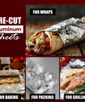 Heavy Duty Insulated Aluminum Foil Sheets Keep Food Hot Or Cold For Hours 50 Pack 14 Inch By 10.3 Inch for cooking and wrapping.