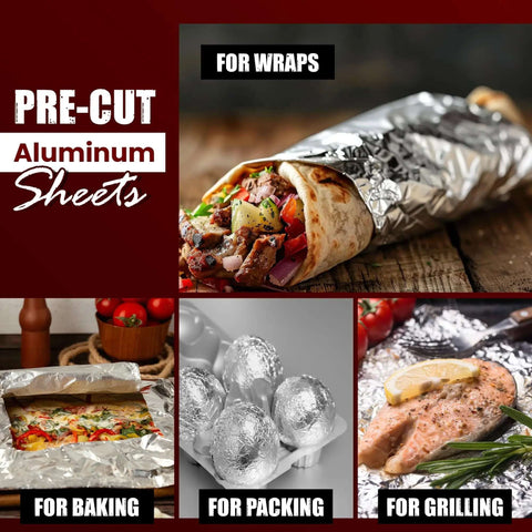 Heavy Duty Insulated Aluminum Foil Sheets Keep Food Hot Or Cold For Hours 50 Pack 14 Inch By 10.3 Inch for cooking and wrapping.