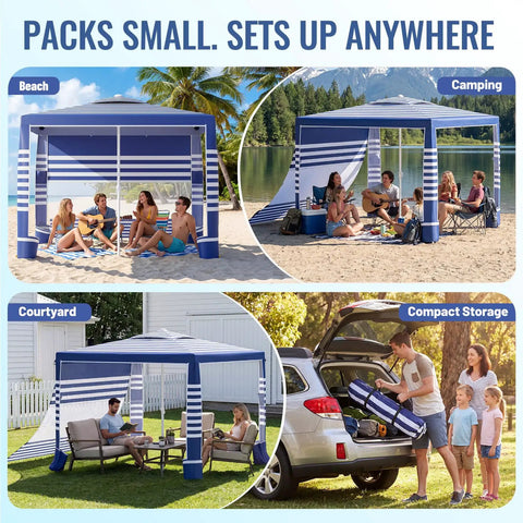 8 X 8 Ft Pop Up Beach Canopy Tent For 6 To 8 People With UPF 50 Plus Sun Protection Sidewall Wind Resistant Frame Reinforced