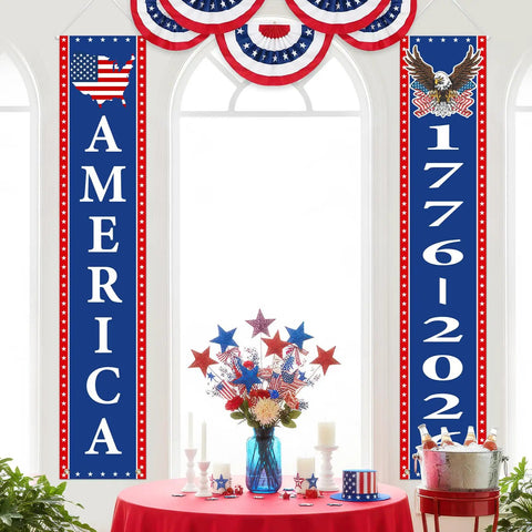 Patriotic Outdoor Decor Two Pack Fourth Of July Banner Set Red White And Blue Porch Flags For Front Door Or Balcony 14 Inch By 72 Inch Vertical Hanging Flags Celebrating USA Spirit 1776 2026