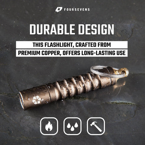 Beta Quick Release V2 Keychain LED Flashlight in copper, durable and magnetic, ideal for everyday carry and reliable visibility.