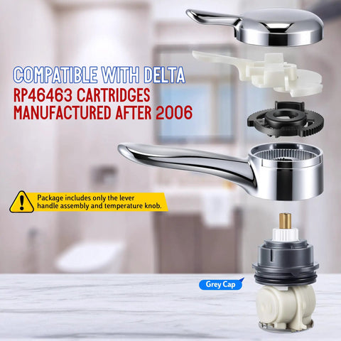 Slick Chrome Metal Lever Handle Kit For Delta 17 Shower Valve Swap detail showing components and assembly for temperature control.