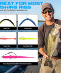 Angler holding bass with Pro Grade All In One Bass Fishing Lures Kit showing various rig setups