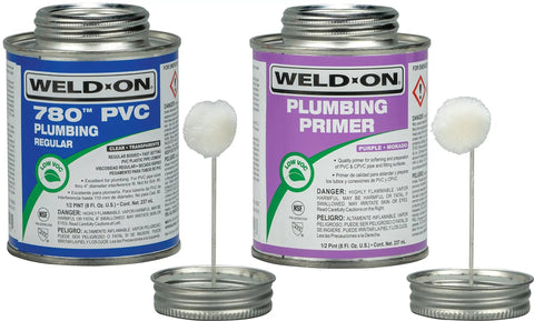 Twin Pack 780 PVC Regular Bodied Plumbing Solvent Cement And Purple Primer Set with applicator brushes