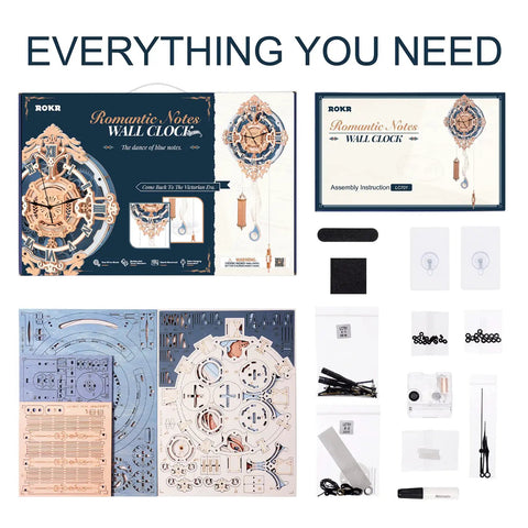 Dope Retro Wooden Pendulum Clock Kit for Adults 12 Inch DIY 3D Puzzle Mechanical Building Model for Wall Silent Quartz Movement Victorian Style Home Decor Gift Idea parts and instructions