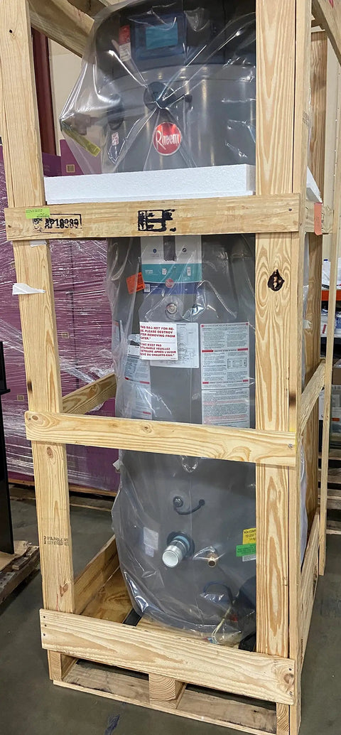 No-Fuss Commercial Natural Gas Water Heater With Smart Leak Detection, EcoNet Monitoring, Lcd Display, Built-In Condensate Neutralizer, Pvc Venting, Street Tested Durability in protective wooden crate.