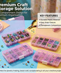 Stackable Storage Box Set For Home Office And Workshop Grab And Go 15 Grid Desktop Organizer with beads and crafts inside.
