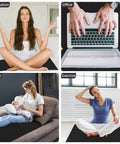 Collage showcasing uses of Bed Grounding Mat Kit for better sleep and stress relief during meditation, office work, home relaxation, and exercise.
