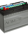 Marine And RV Dual Purpose AGM Battery 12V 100Ah With 825 CCA Pure Lead Start shown, labeled AGM 31, Group 31M design.