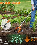 Person using 2 In 1 Garden Cultivator And Weeder With Upgraded Triangle Hoe And Adjustable Long Handle in vegetable garden for easy tillage.