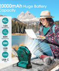 Woman using Rechargeable Portable Fan With 20000mAh Battery outdoors