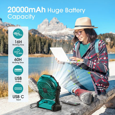 Woman using Rechargeable Portable Fan With 20000mAh Battery outdoors