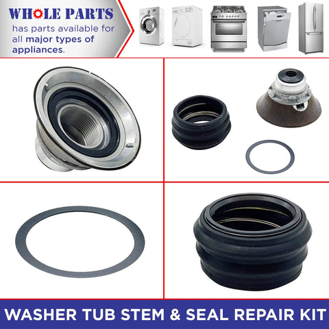 Upgraded Washer Tub Stem And Seal Repair Kit Fits Cross Reference Numbers with metal and rubber components for washer repair.