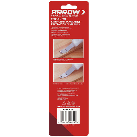 Heavy Duty Staple Remover Tool Featuring A Sturdy Stainless Steel Lifter For Upholstery Furniture Fixes And Crafts Dead Simple No Sweat Pulling Power, on packaging with ergonomic handle.