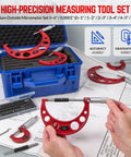 Six-Piece Outside Micrometer Set 0-6 Inches With Carbide Tips, Calibration Standards, Ratchet Stop, And Padded Hard Case displayed
