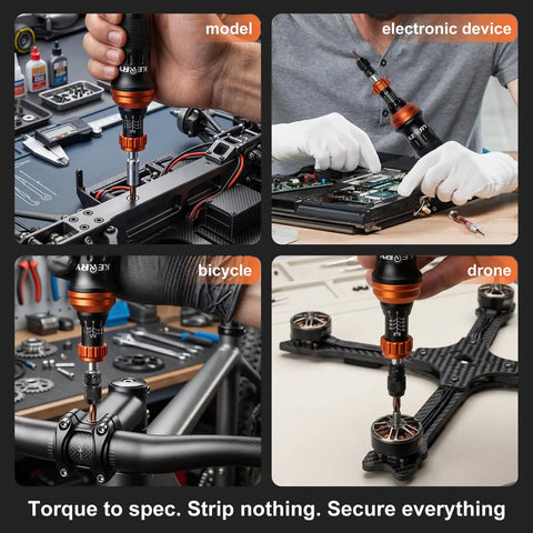 Heavy Duty Quarter Inch Drive Torque Screwdriver Set With 10 To 80 In Lb Range And 34 Bit Kit S2 Steel Standard Phillips Slotted Torx And Hex Bits Quick Change Adapter For Precise Maintenance Tasks used on bicycle and drone repair